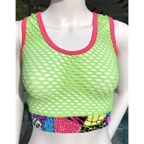 womens swimsuit Mesh Tank Top, Bikini Top Set, Racer back Tank Neon Colors Small - Picture 9 of 12